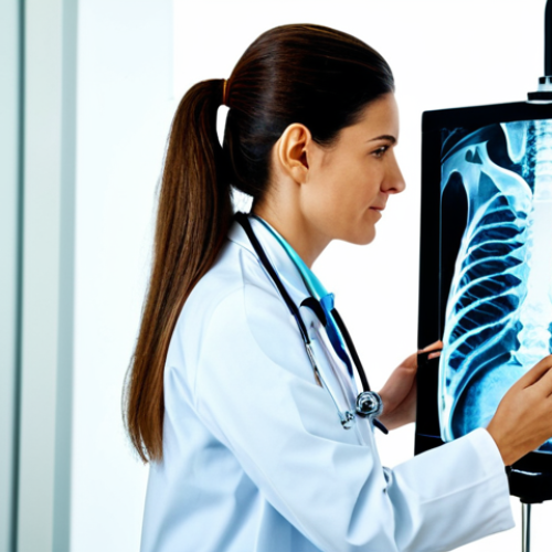 Home 25 **
"A professional female doctor wearing a lab coat and stethoscope, fully clothed, examining an X-ray of a spine in a brightly lit clinic, appropriate content, safe for work, perfect anatomy, natural proportions, high resolution, detailed, professional"
**