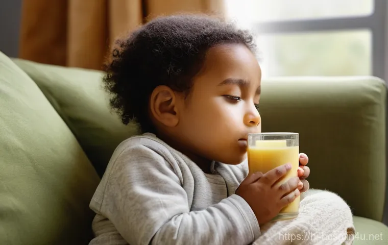 어린이 감기 치료를 위한 병원 - **Prompt:** A caring mother gently comforting her toddler, approximately 2-3 years old, who has a mi...