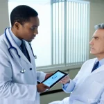 Home 10 유전자 기반 맞춤형 치료 병원 - **Prompt:** A serene, modern hospital room bathed in soft, natural light. A compassionate female doc...